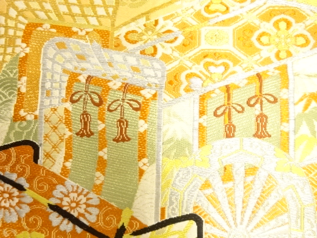  大正ロマン　御所車に松梅模様刺繍五つ紋花嫁衣装振袖2枚重ね・丸帯セット